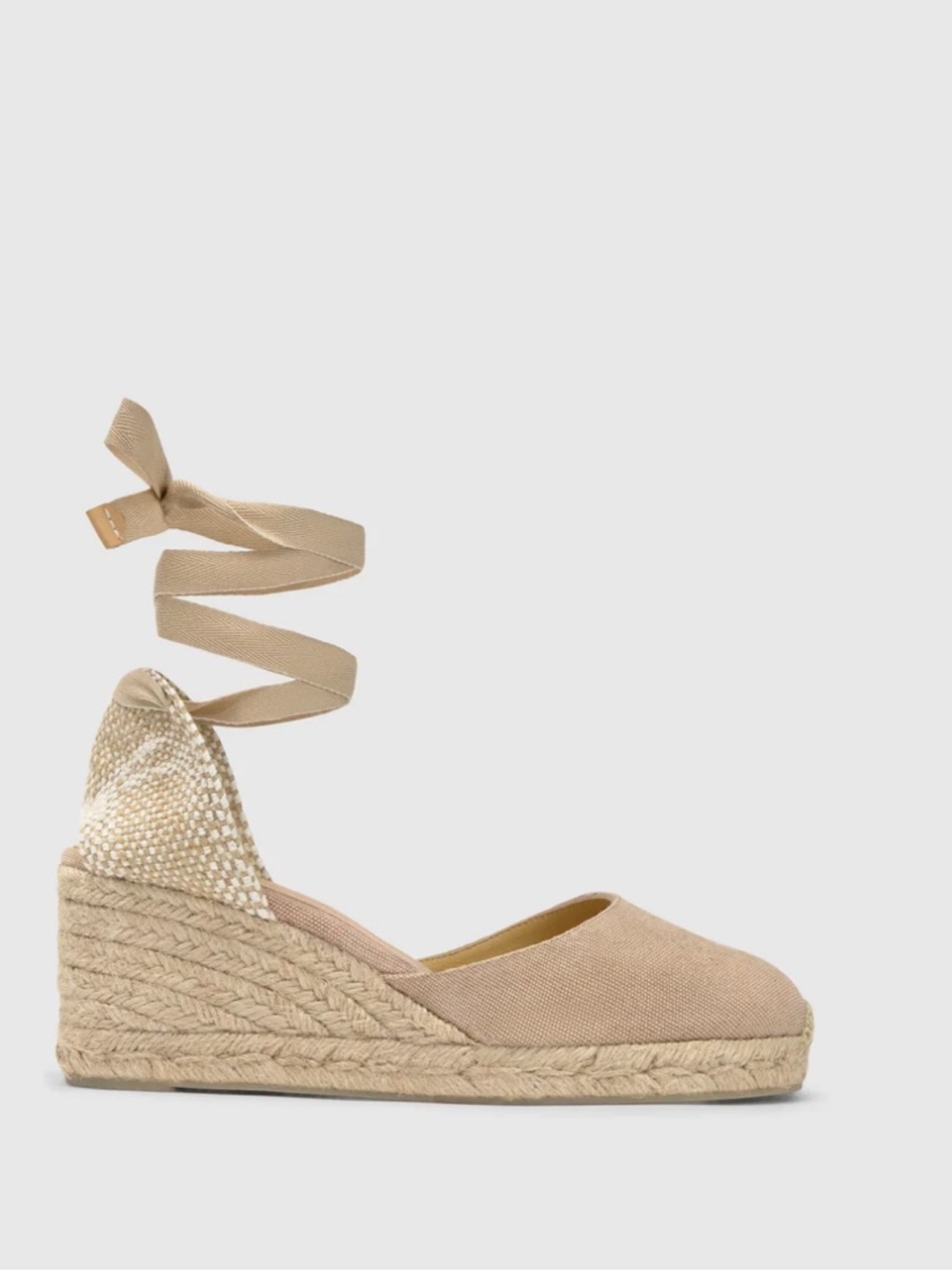 Castaner Tan Espadrille Wedge Sandals with Wrap Ankle Tie